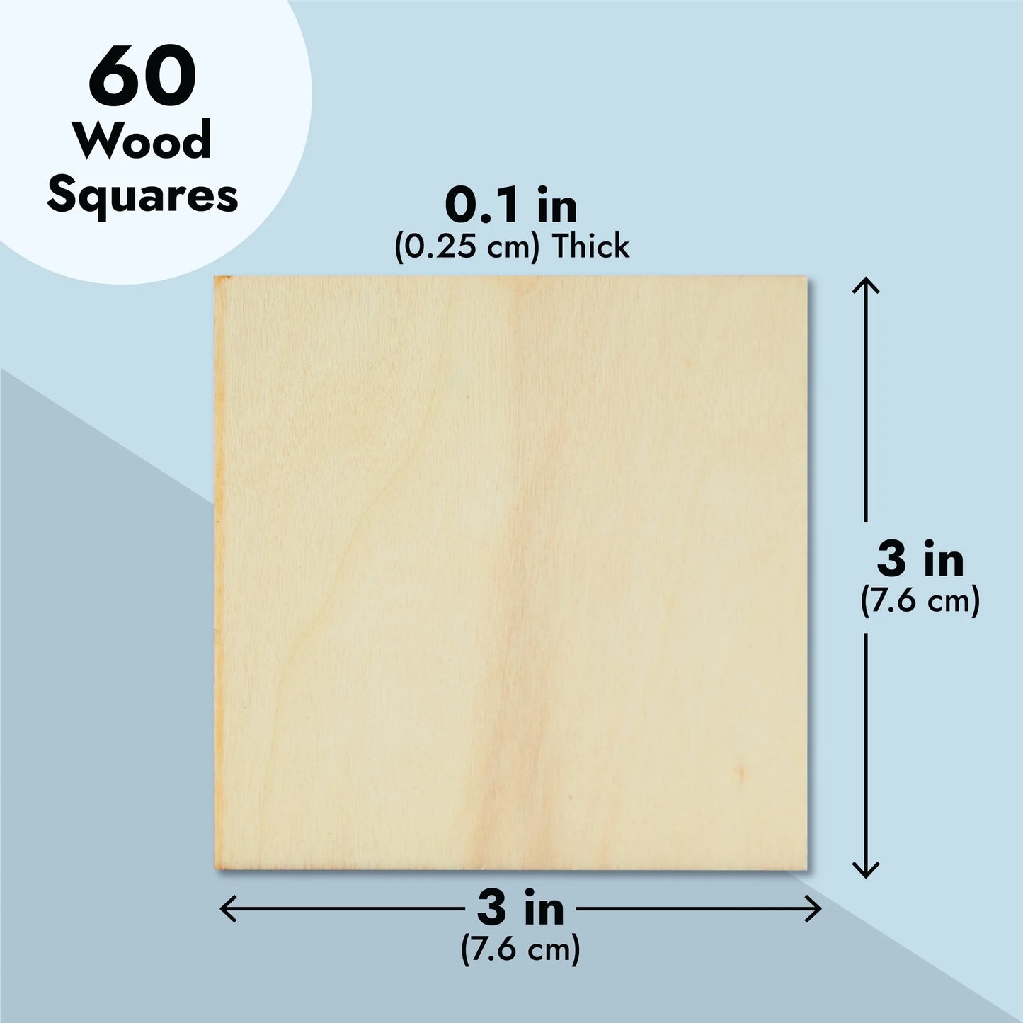60 Pack Unfinished Wood Pieces 3X3 Inch, Blank Wooden Squares for Crafts, Cutout Tiles for DIY Coasters, Painting, Engraving