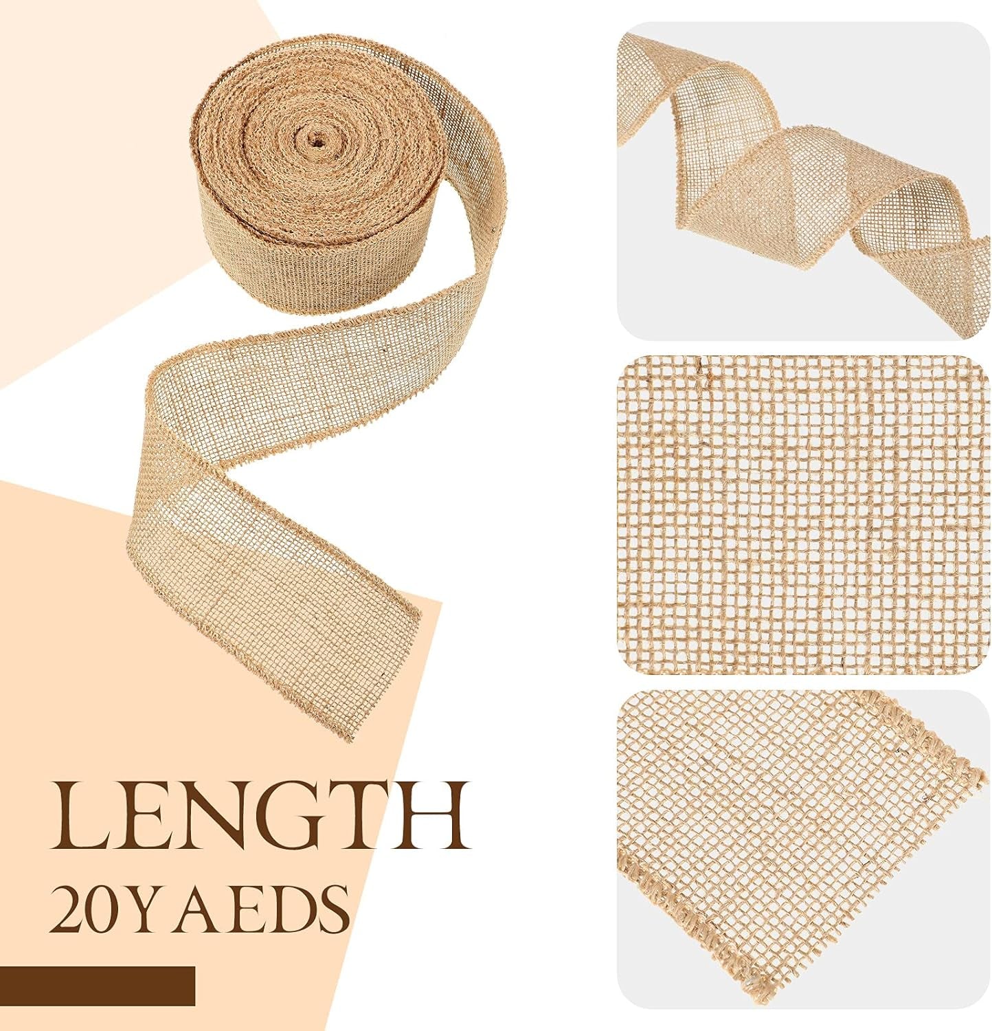 20 Yard 2 Inch Burlap Ribbon Wide Jute Ribbon Burlap Fabric Roll Natural Burlap Wired Edge Ribbon for Wreaths, Christmas Tree Decoration, Big Bow Crafts, Gift Wrapping, Wedding