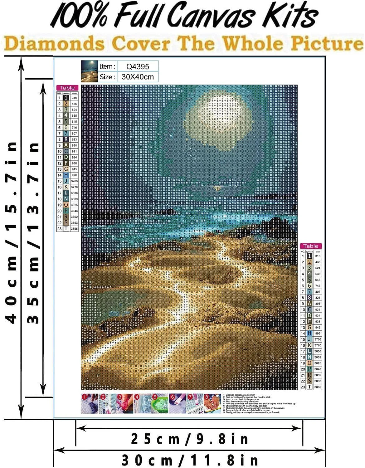 Diamond Art Kits for Adults, DIY Moon Beach Full Drill Gem Art for Adults, Home Wall Decor Craft 12X16Inch