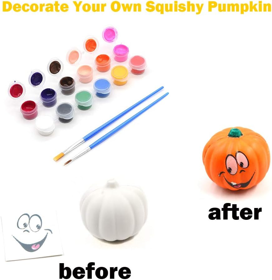 Paint Your Own Squishy Pumpkin 6 Pack - Slow Rising with Decorating Stickers Kids Crafts for Halloween Thanksgiving Party Favors