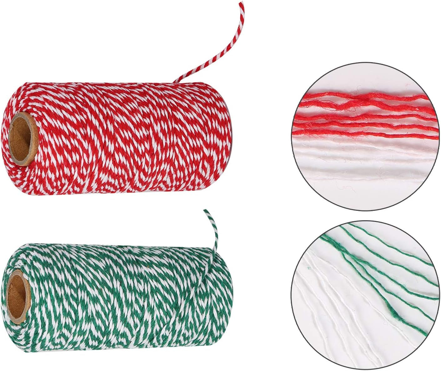Christmas Cotton Bakers Twine Cord String 2 Mm Candy Rope Ribbon Twine for Party Decorations Gift Wrapping Arts Crafts 656 Feet,2 Rolls (Red+Green+White)
