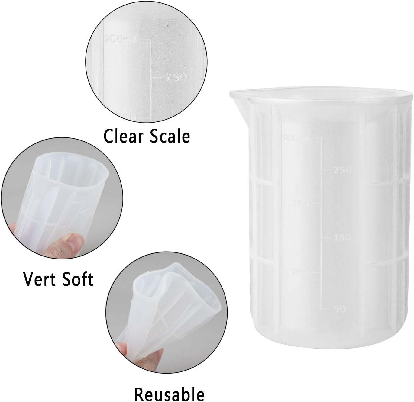 300Ml Mixing Cups for Epoxy Resin, 4PCS Extra Large Silicone Measuring Cups, Reusable, Durable Pour Tool for Casting Molds, Making Stain Jewelry & Cup, Acrylic Paint Pouring, DIY, Art, Craft