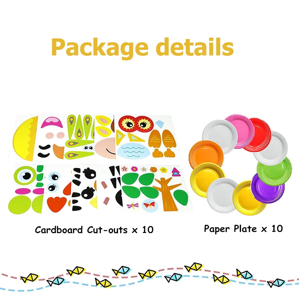 10Pcs Toddler Crafts Paper Plate Art Kit Arts and Crafts for Kids Boys Girls Preschool Easy Animal Plate Craft DIY Projects Supply Kit Creative Home Activity Craft Party Groups Gift