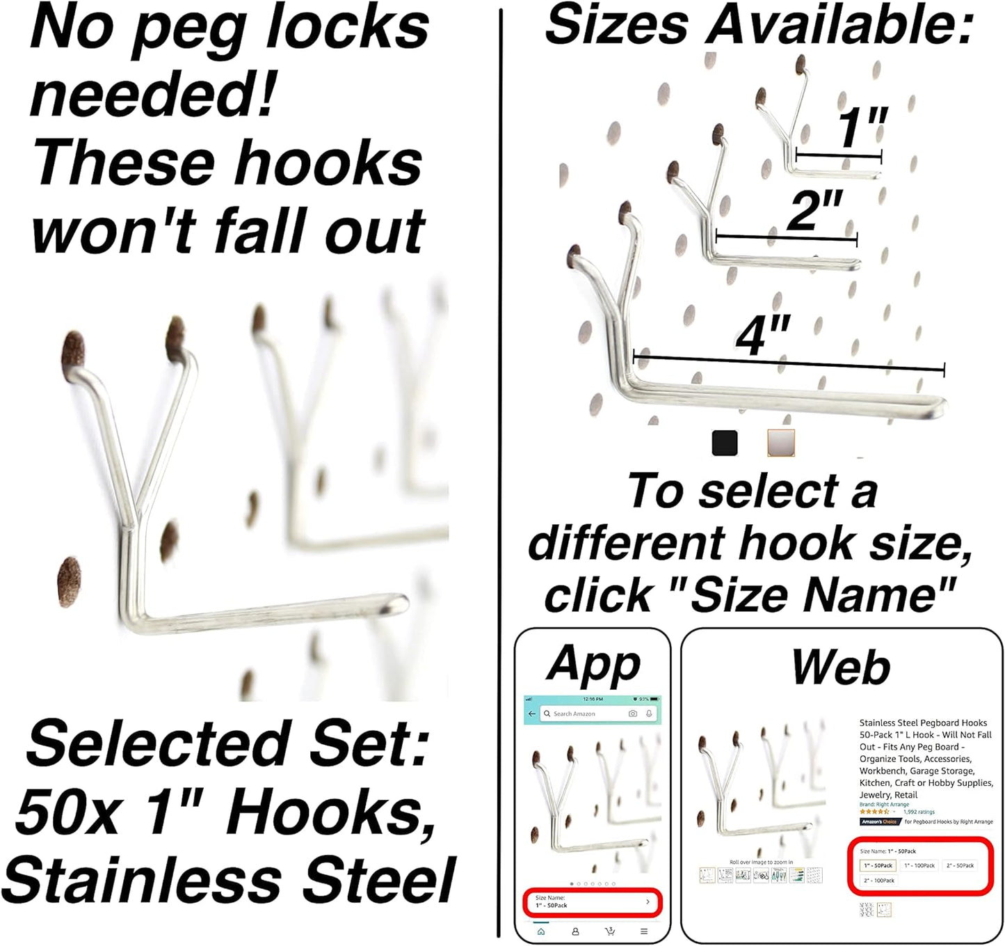 Stainless Steel Pegboard Hooks
