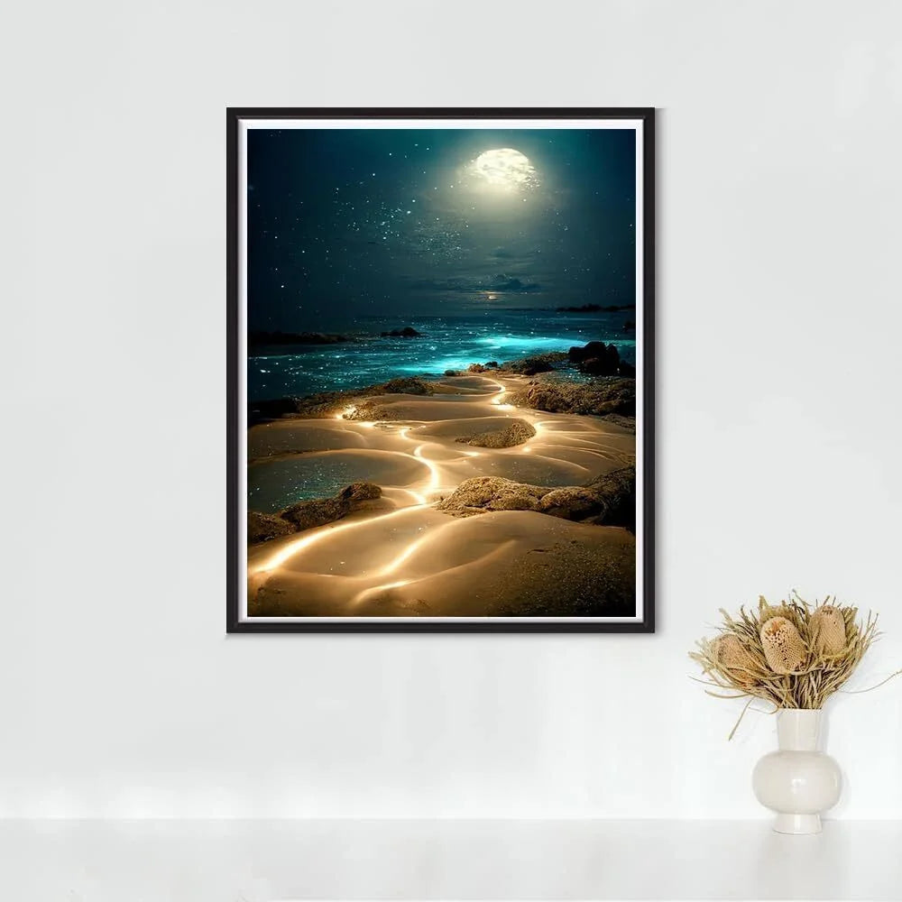 Diamond Art Kits for Adults, DIY Moon Beach Full Drill Gem Art for Adults, Home Wall Decor Craft 12X16Inch