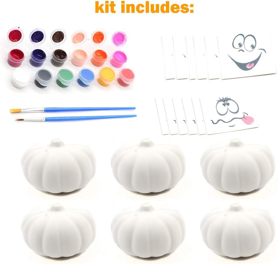 Paint Your Own Squishy Pumpkin 6 Pack - Slow Rising with Decorating Stickers Kids Crafts for Halloween Thanksgiving Party Favors