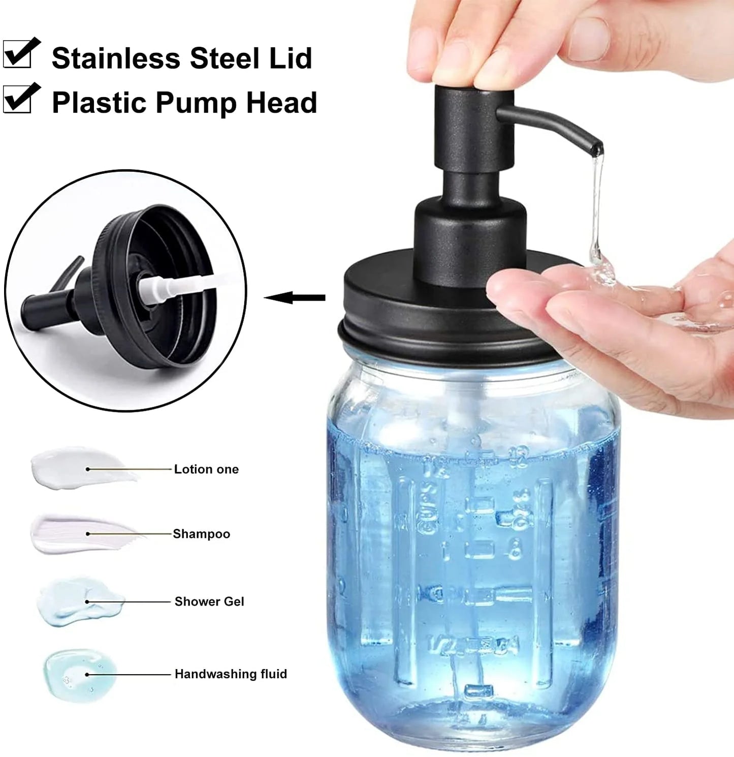 Bathroom Accessories Set 4Pcs, Lotion Soap Dispenser &2 Apothecary Jars &Toothbrush Holder, Bathroom Home Decor Craft, Black