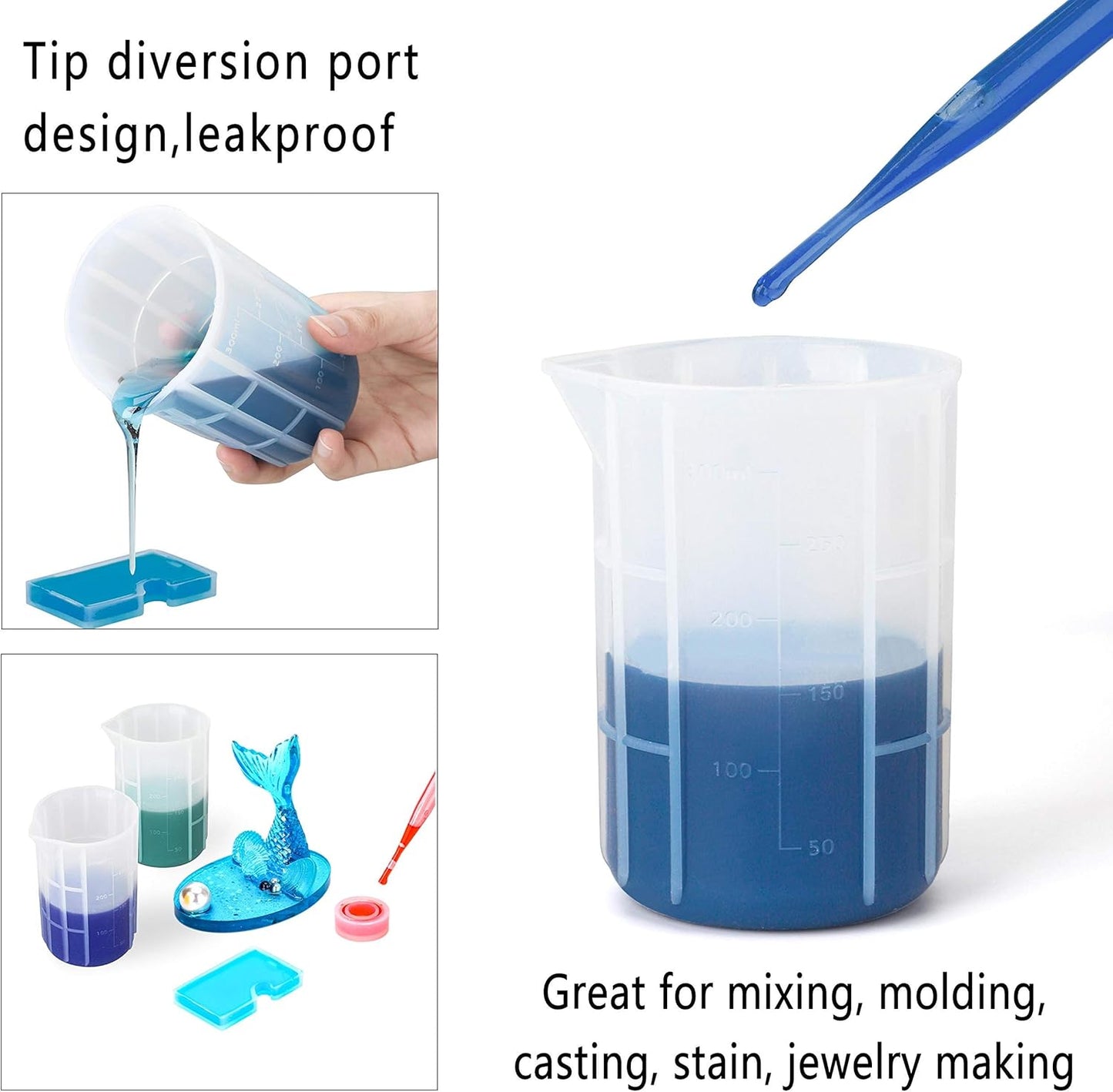 300Ml Mixing Cups for Epoxy Resin, 4PCS Extra Large Silicone Measuring Cups, Reusable, Durable Pour Tool for Casting Molds, Making Stain Jewelry & Cup, Acrylic Paint Pouring, DIY, Art, Craft