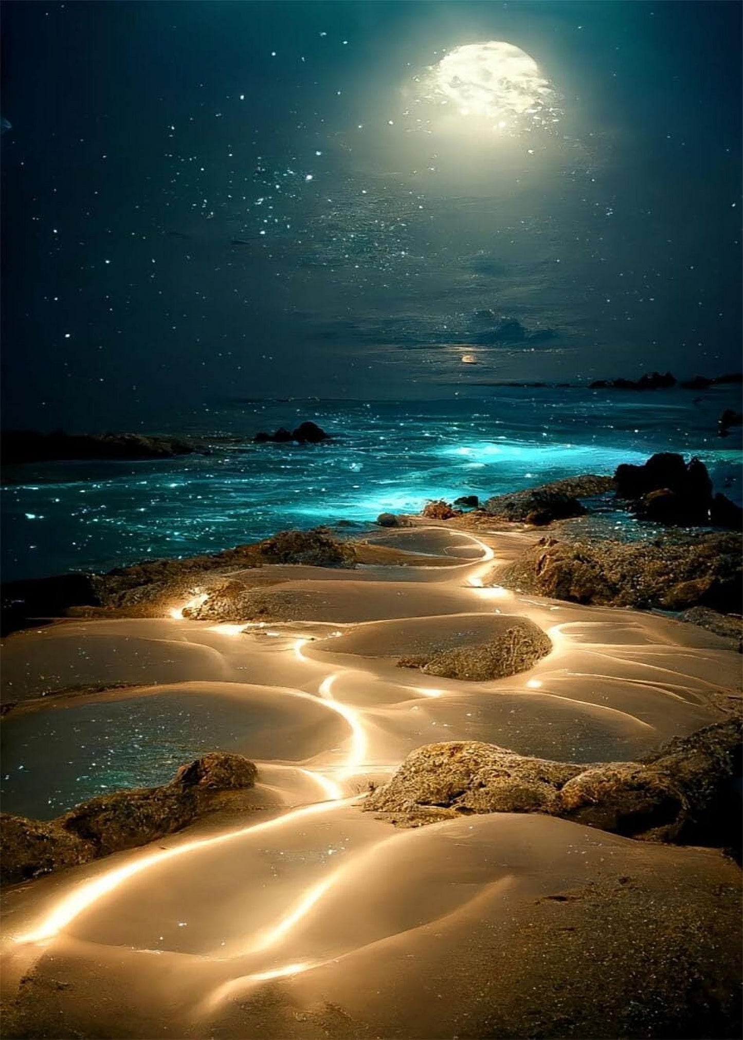 Diamond Art Kits for Adults, DIY Moon Beach Full Drill Gem Art for Adults, Home Wall Decor Craft 12X16Inch