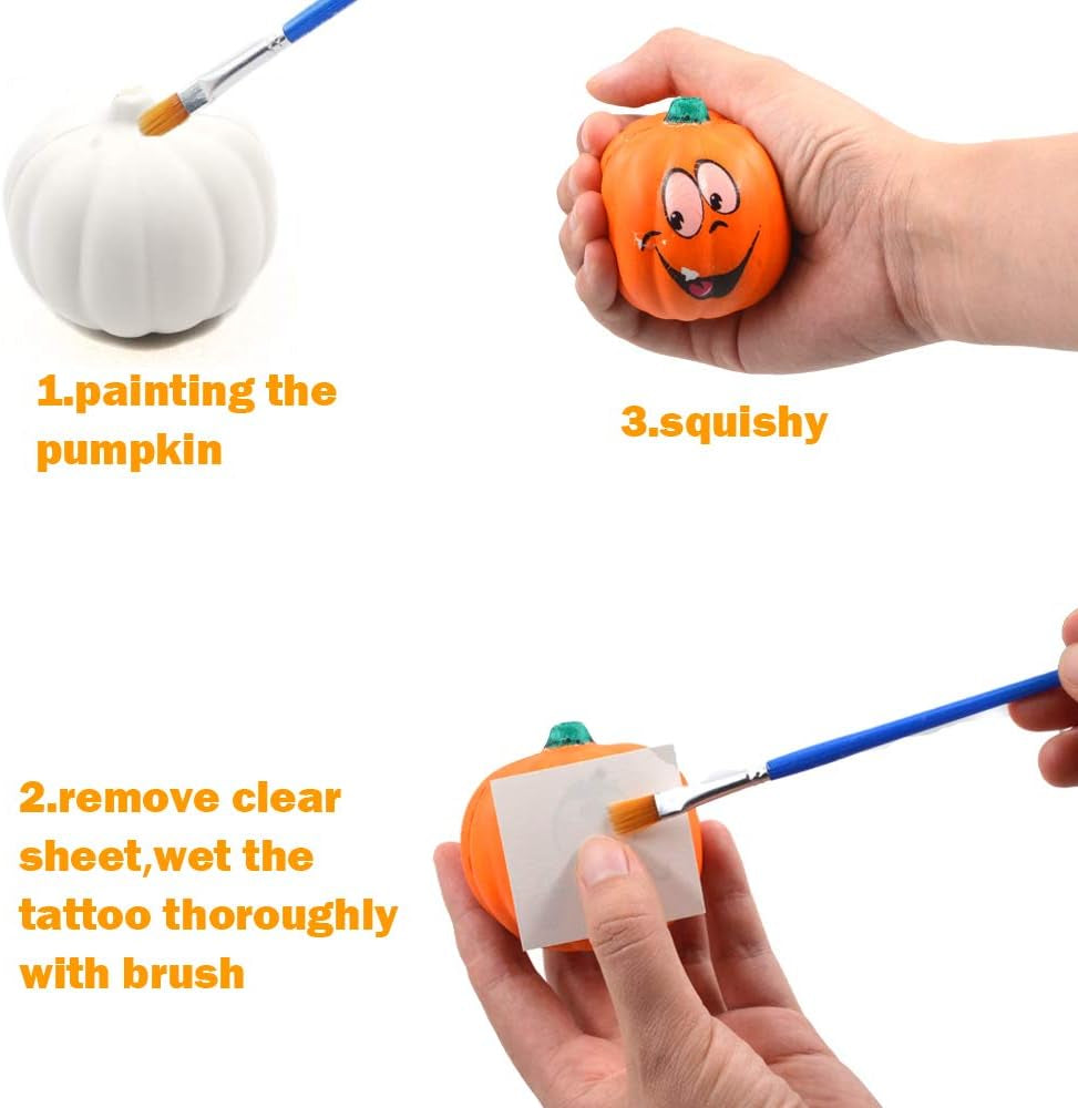 Paint Your Own Squishy Pumpkin 6 Pack - Slow Rising with Decorating Stickers Kids Crafts for Halloween Thanksgiving Party Favors