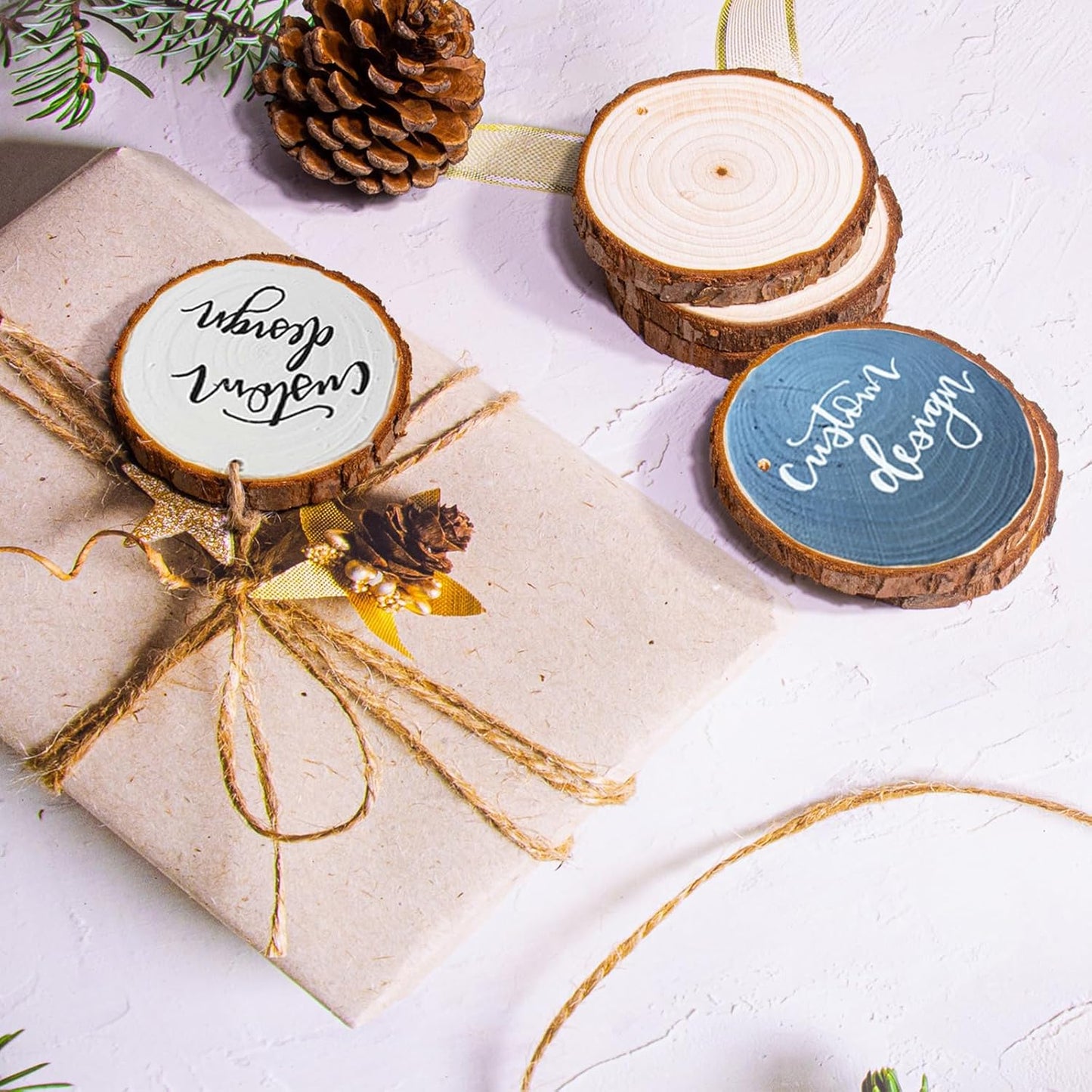 Natural Wood Slices 30Pcs 2.0"-2.45" Predrilled Wood Circles for Crafts Christmas Wood Slices for Crafts round Wooden Discs DIY Wood Ornament
