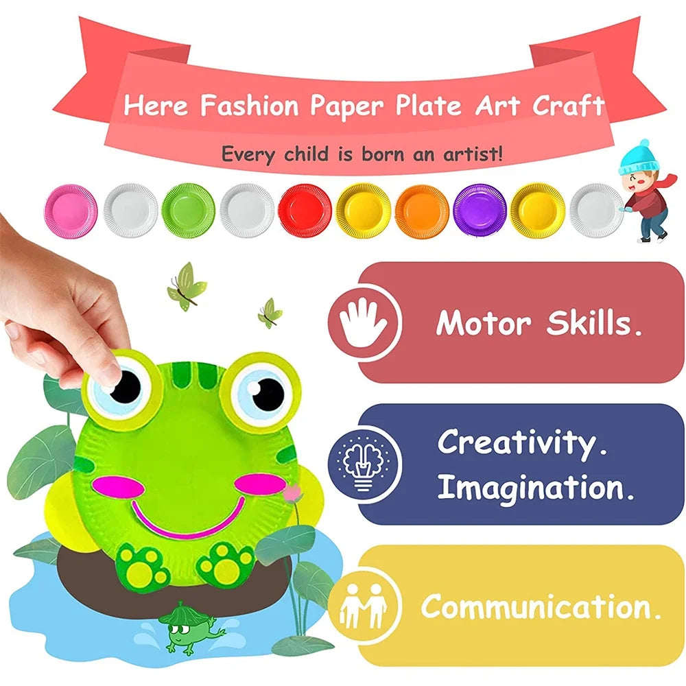 10Pcs Toddler Crafts Paper Plate Art Kit Arts and Crafts for Kids Boys Girls Preschool Easy Animal Plate Craft DIY Projects Supply Kit Creative Home Activity Craft Party Groups Gift