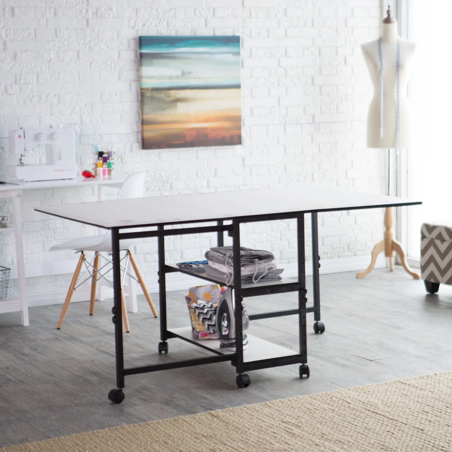 Home Hobby Adjustable Height Foldable Table for Sewing and Crafts