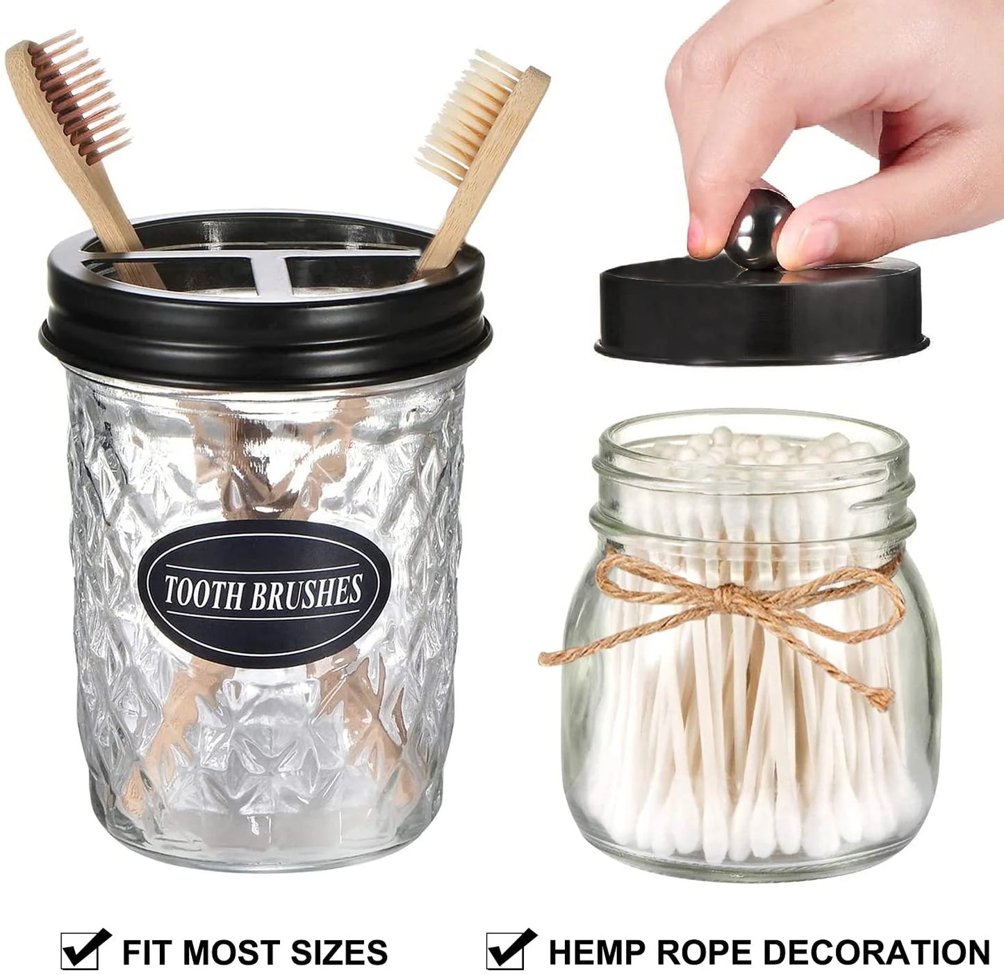 Bathroom Accessories Set 4Pcs, Lotion Soap Dispenser &2 Apothecary Jars &Toothbrush Holder, Bathroom Home Decor Craft, Black