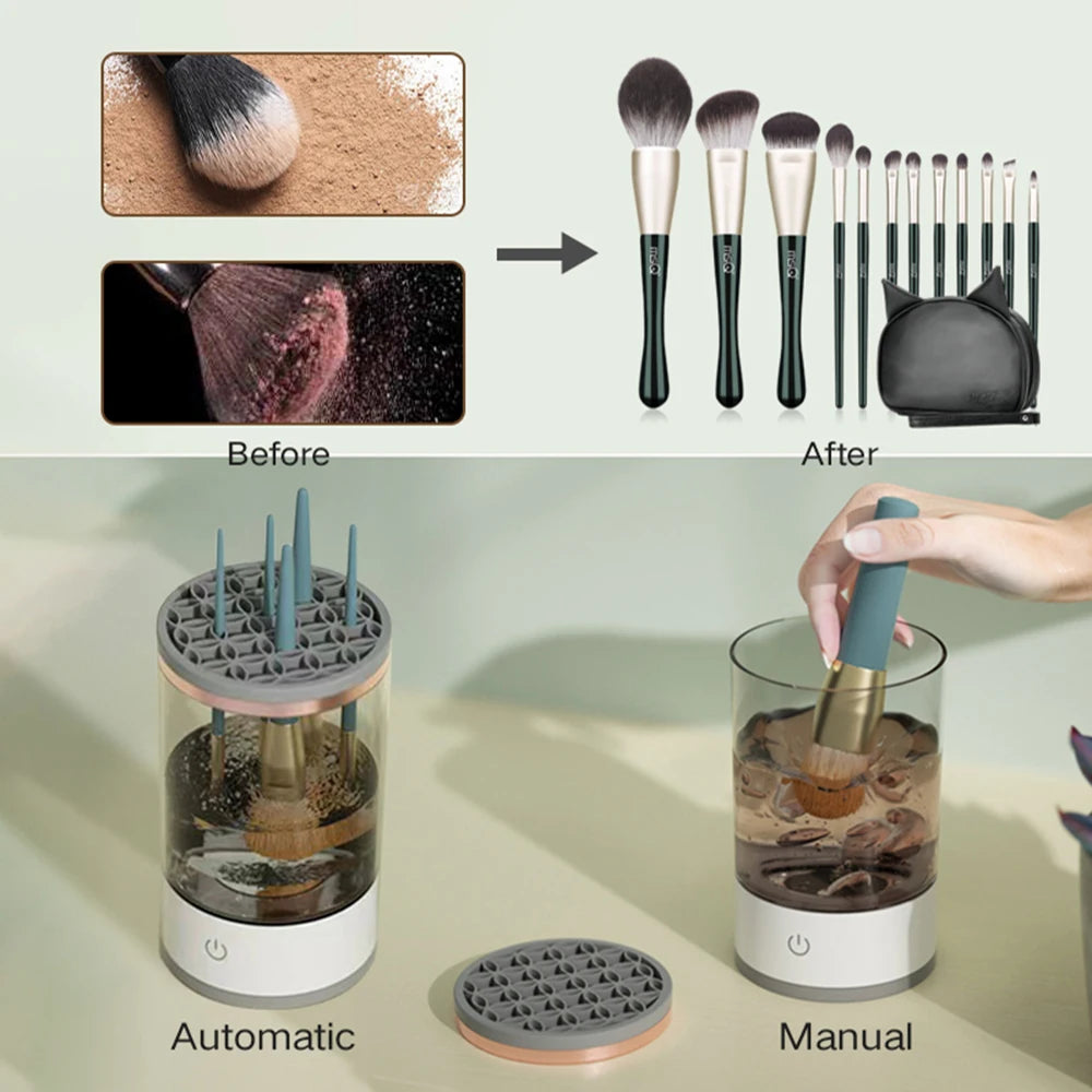 ZK30 3 in 1 Electric Makeup Brush Cleaner Automatic Spinner Brush Holder Stand Women Lazy Cleaning Brush Washer Quick Dry Tool