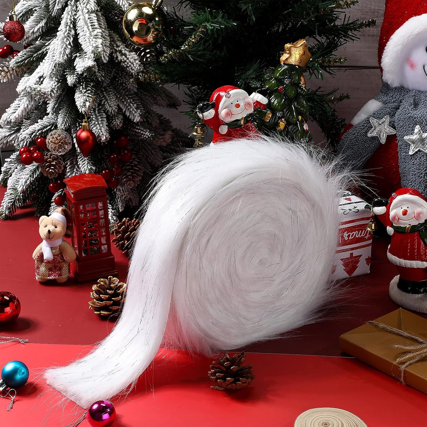 Christmas Faux Fur Ribbon Faux Fur Ribbon Trim Faux Fur Fabric Roll Winter Holiday Garland Ornament for Christmas Tree Wreath Bows Clothing Party Supplies (Silver,2.5 Inch X 12 Yard)