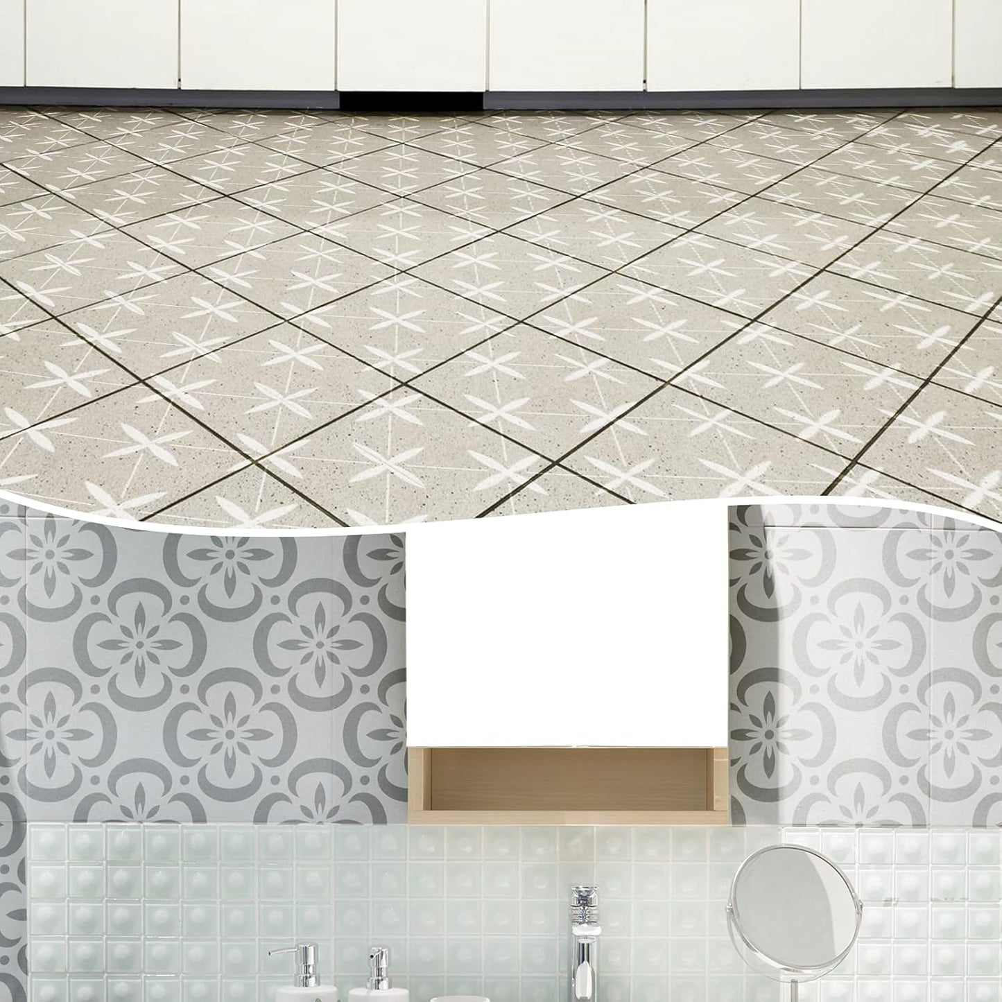 9 Pieces Floor Painting Stencils Large Tile Stencils Wall Drawing Pattern Templates Floor Stencils Kit in 9 Styles for Painting Linoleum Floor Wall Wood Tiles Cement Decor (Simple Style,4 X 4 Inch)