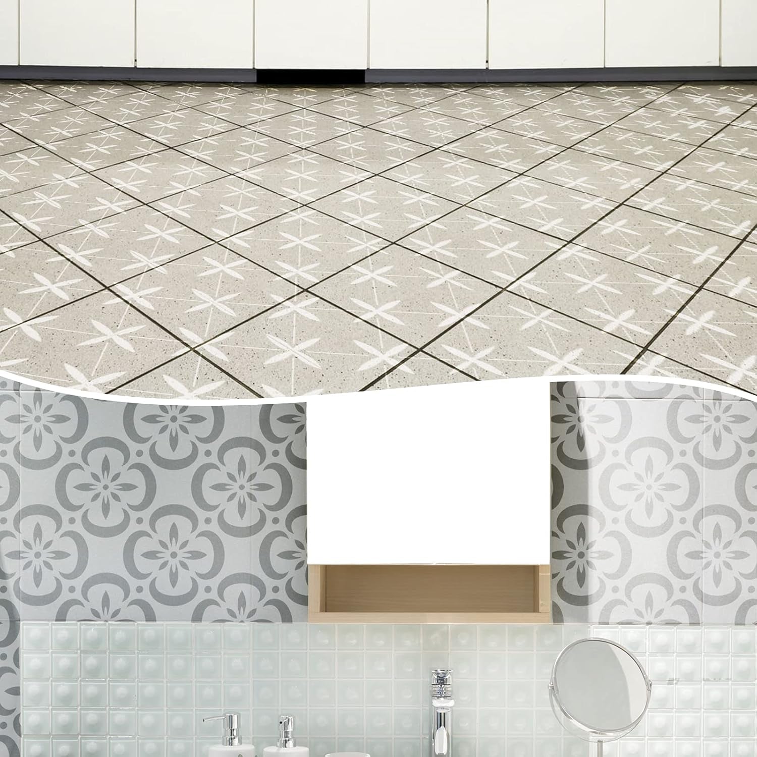 9 Pieces Floor Painting Stencils Large Tile Stencils Wall Drawing Pattern Templates Floor Stencils Kit in 9 Styles for Painting Linoleum Floor Wall Wood Tiles Cement Decor (Simple Style,4 X 4 Inch)