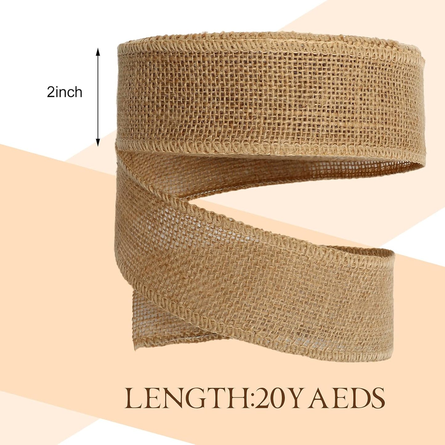 20 Yard 2 Inch Burlap Ribbon Wide Jute Ribbon Burlap Fabric Roll Natural Burlap Wired Edge Ribbon for Wreaths, Christmas Tree Decoration, Big Bow Crafts, Gift Wrapping, Wedding