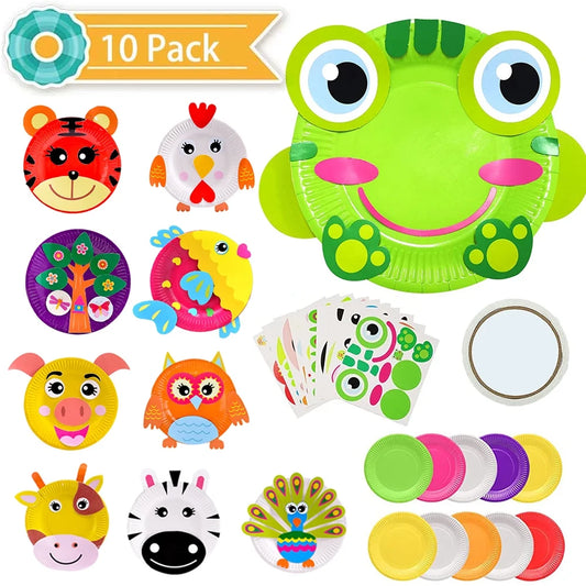 10Pcs Toddler Crafts Paper Plate Art Kit Arts and Crafts for Kids Boys Girls Preschool Easy Animal Plate Craft DIY Projects Supply Kit Creative Home Activity Craft Party Groups Gift