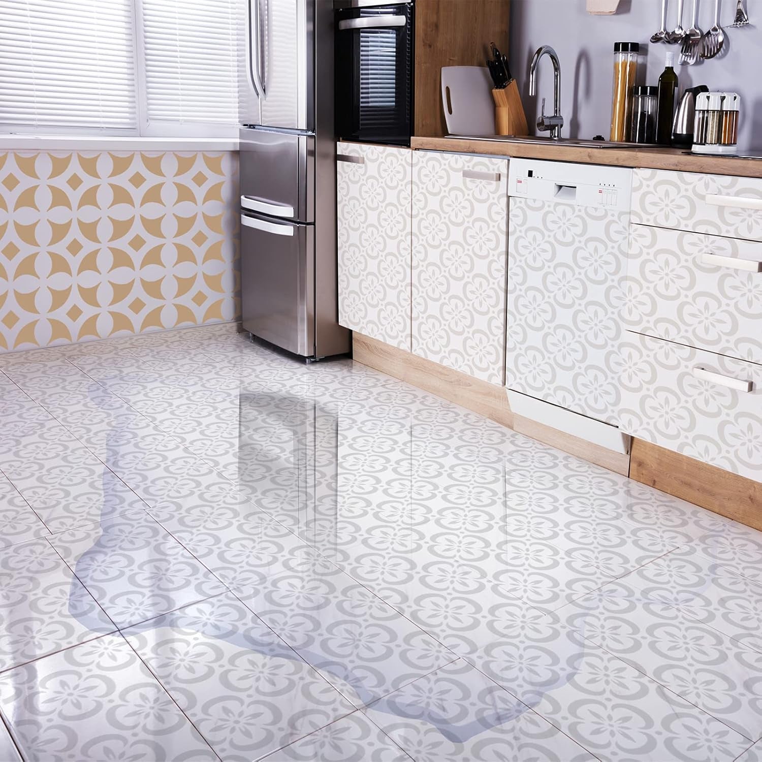 9 Pieces Floor Painting Stencils Large Tile Stencils Wall Drawing Pattern Templates Floor Stencils Kit in 9 Styles for Painting Linoleum Floor Wall Wood Tiles Cement Decor (Simple Style,4 X 4 Inch)