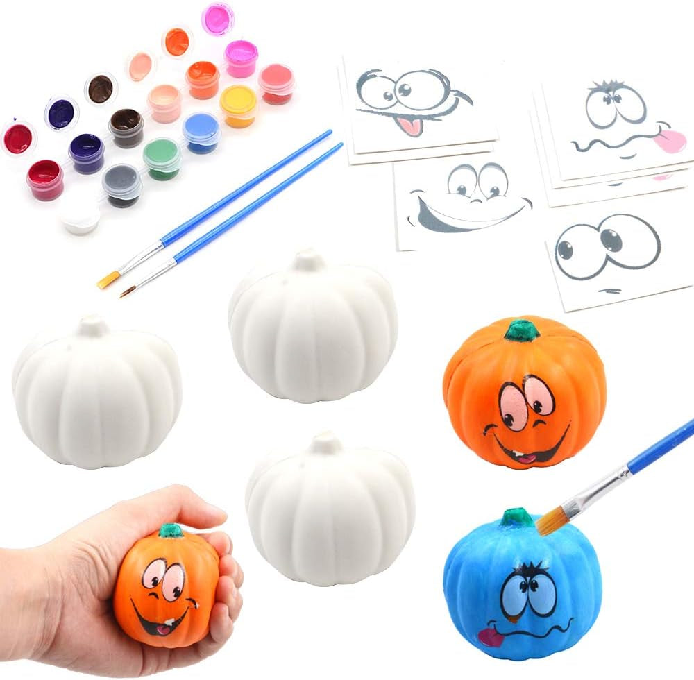 Paint Your Own Squishy Pumpkin 6 Pack - Slow Rising with Decorating Stickers Kids Crafts for Halloween Thanksgiving Party Favors