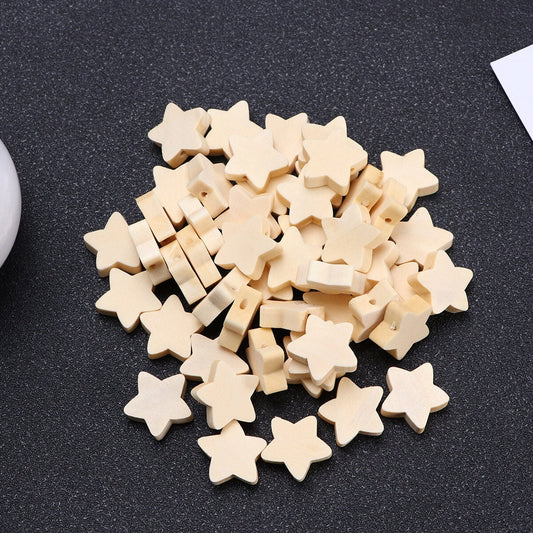 50Pcs Wooden Beads Lovely Five-Pointed Star Beads DIY Handmade Jewelry Accessories Wood Beads Craft Supplies