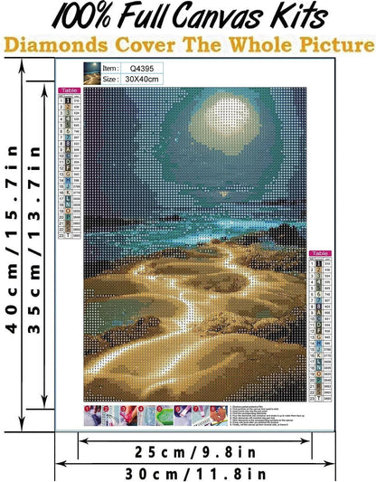 Diamond Art Kits for Adults, DIY Moon Beach Full Drill Gem Art for Adults, Home Wall Decor Craft 12X16Inch