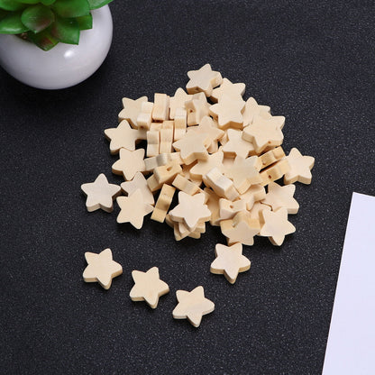 50Pcs Wooden Beads Lovely Five-Pointed Star Beads DIY Handmade Jewelry Accessories Wood Beads Craft Supplies