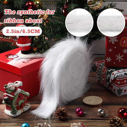 Christmas Faux Fur Ribbon Faux Fur Ribbon Trim Faux Fur Fabric Roll Winter Holiday Garland Ornament for Christmas Tree Wreath Bows Clothing Party Supplies (Silver,2.5 Inch X 12 Yard)