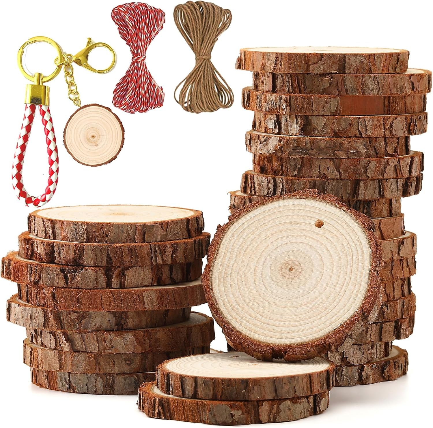 Natural Wood Slices 30Pcs 2.0"-2.45" Predrilled Wood Circles for Crafts Christmas Wood Slices for Crafts round Wooden Discs DIY Wood Ornament