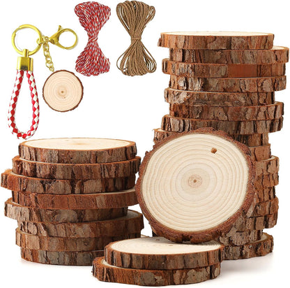 Natural Wood Slices 30Pcs 2.0"-2.45" Predrilled Wood Circles for Crafts Christmas Wood Slices for Crafts round Wooden Discs DIY Wood Ornament