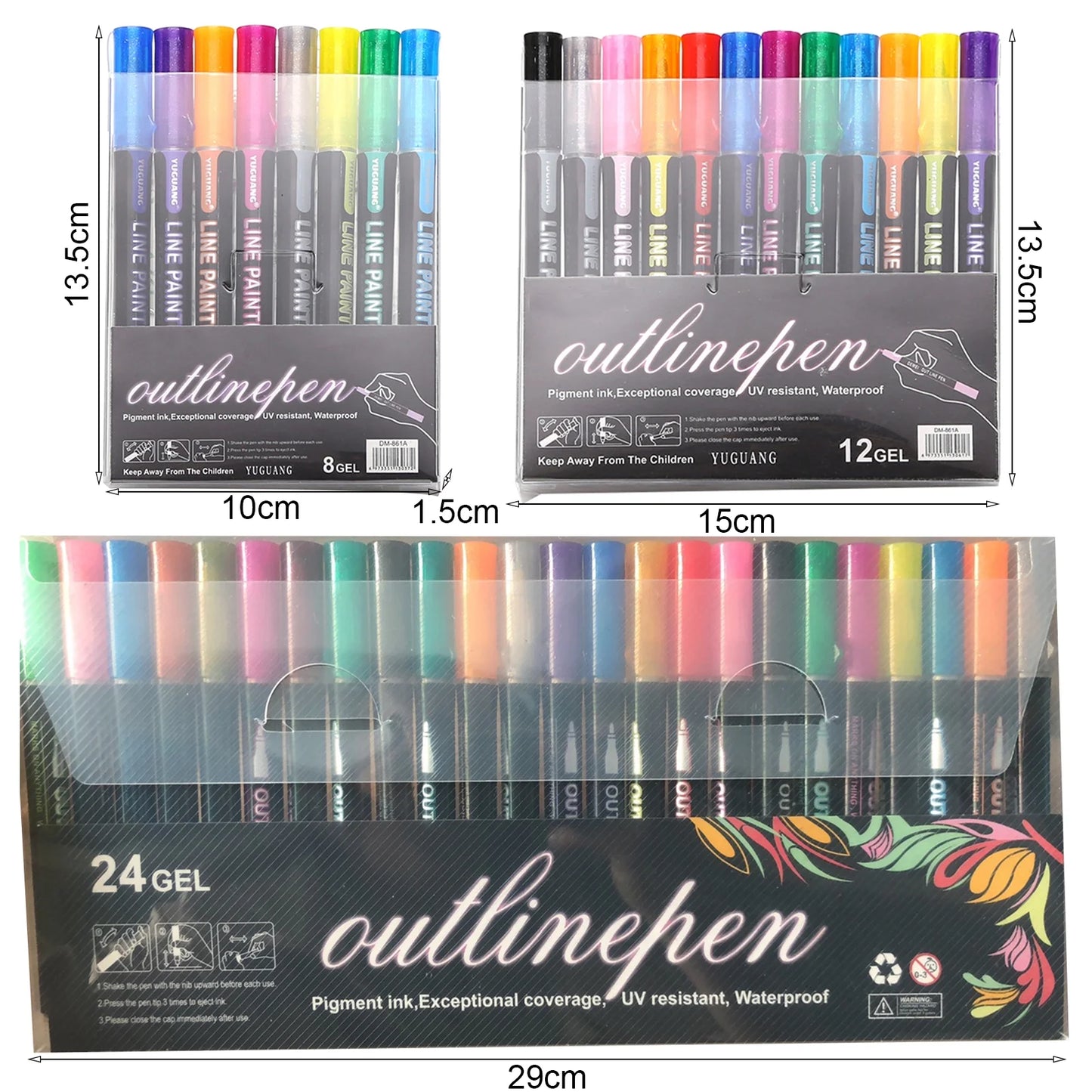 8/12/24Pcs Paint Pen Fluorescent DIY Craft Fade Resistant Outline Double Line Pen Flash Marker School Supplies Black Pl