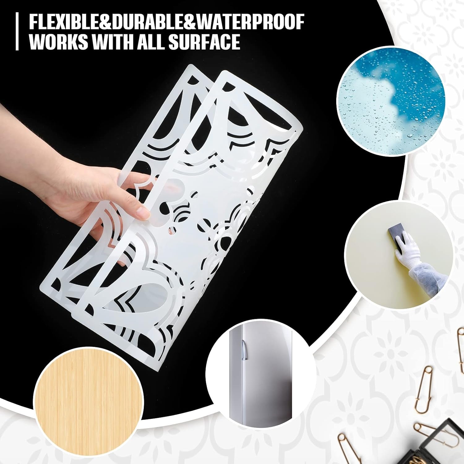 9 Pieces Floor Painting Stencils Large Tile Stencils Wall Drawing Pattern Templates Floor Stencils Kit in 9 Styles for Painting Linoleum Floor Wall Wood Tiles Cement Decor (Simple Style,4 X 4 Inch)