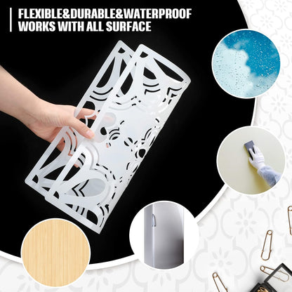 9 Pieces Floor Painting Stencils Large Tile Stencils Wall Drawing Pattern Templates Floor Stencils Kit in 9 Styles for Painting Linoleum Floor Wall Wood Tiles Cement Decor (Simple Style,4 X 4 Inch)