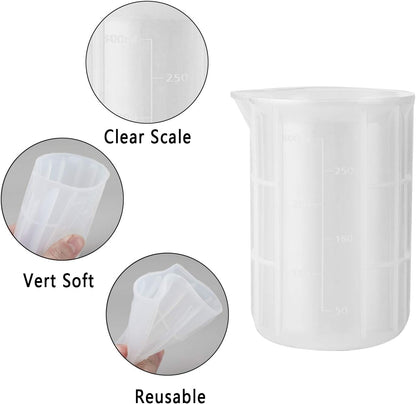 300Ml Mixing Cups for Epoxy Resin, 4PCS Extra Large Silicone Measuring Cups, Reusable, Durable Pour Tool for Casting Molds, Making Stain Jewelry & Cup, Acrylic Paint Pouring, DIY, Art, Craft