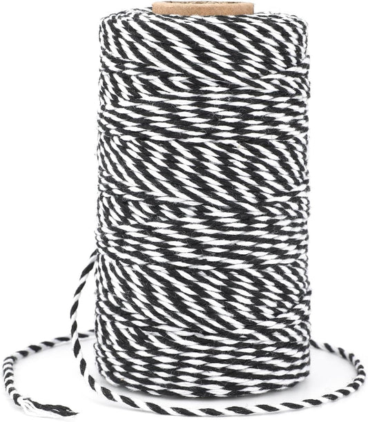Black and White Twine String, 328 Feet Christmas Bakers Twine String, 2MM Heavy Duty Packing String for DIY Crafts, Christmas Decoration, Gift Wrapping, Craft Wrapping