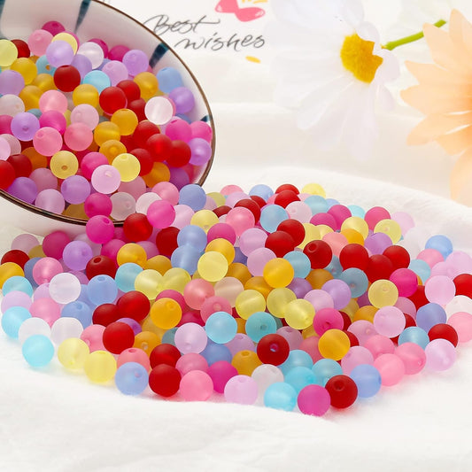 700Pcs Color Beads Frosted Acrylic Color Beads Matte Beads Loose round Bead for Jewelry Making (8Mm)