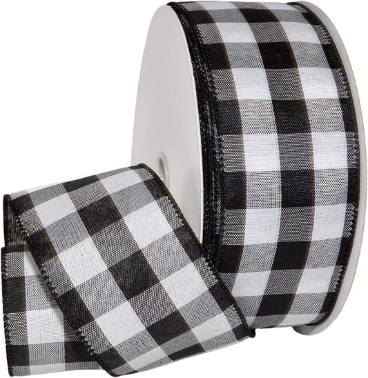 7398.40/50-613 Cambridge 1.5" X 50 YD Wired Ribbon, Black and White, Buffalo Check Plaid Ribbon for Gift Wrapping, Christmas Decorations Indoor Home Decor, Craft Supplies & Materials