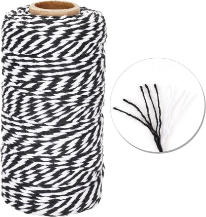 Black and White Twine String, 328 Feet Christmas Bakers Twine String, 2MM Heavy Duty Packing String for DIY Crafts, Christmas Decoration, Gift Wrapping, Craft Wrapping