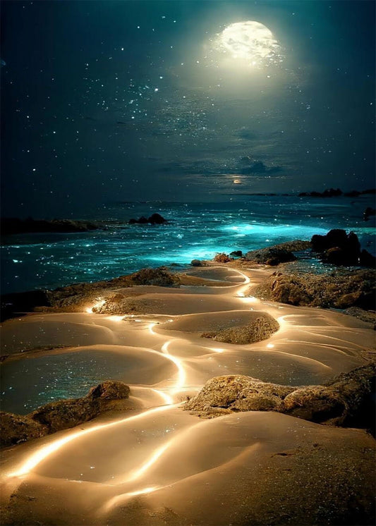 Diamond Art Kits for Adults, DIY Moon Beach Full Drill Gem Art for Adults, Home Wall Decor Craft 12X16Inch