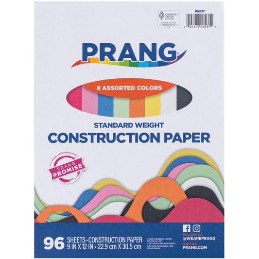 Standard Weight Construction Paper, 8 Assorted Colors, 9" X 12", 96 Sheets, 3+, P6537