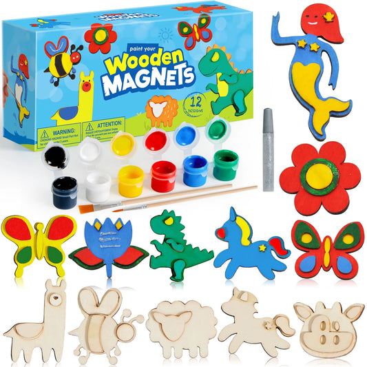 12Pcs Painting Kits for Kids, Spring Wood Paint Kit, Crafts Gift for Party Favors, Kids, Boys and Girls Ages 4+
