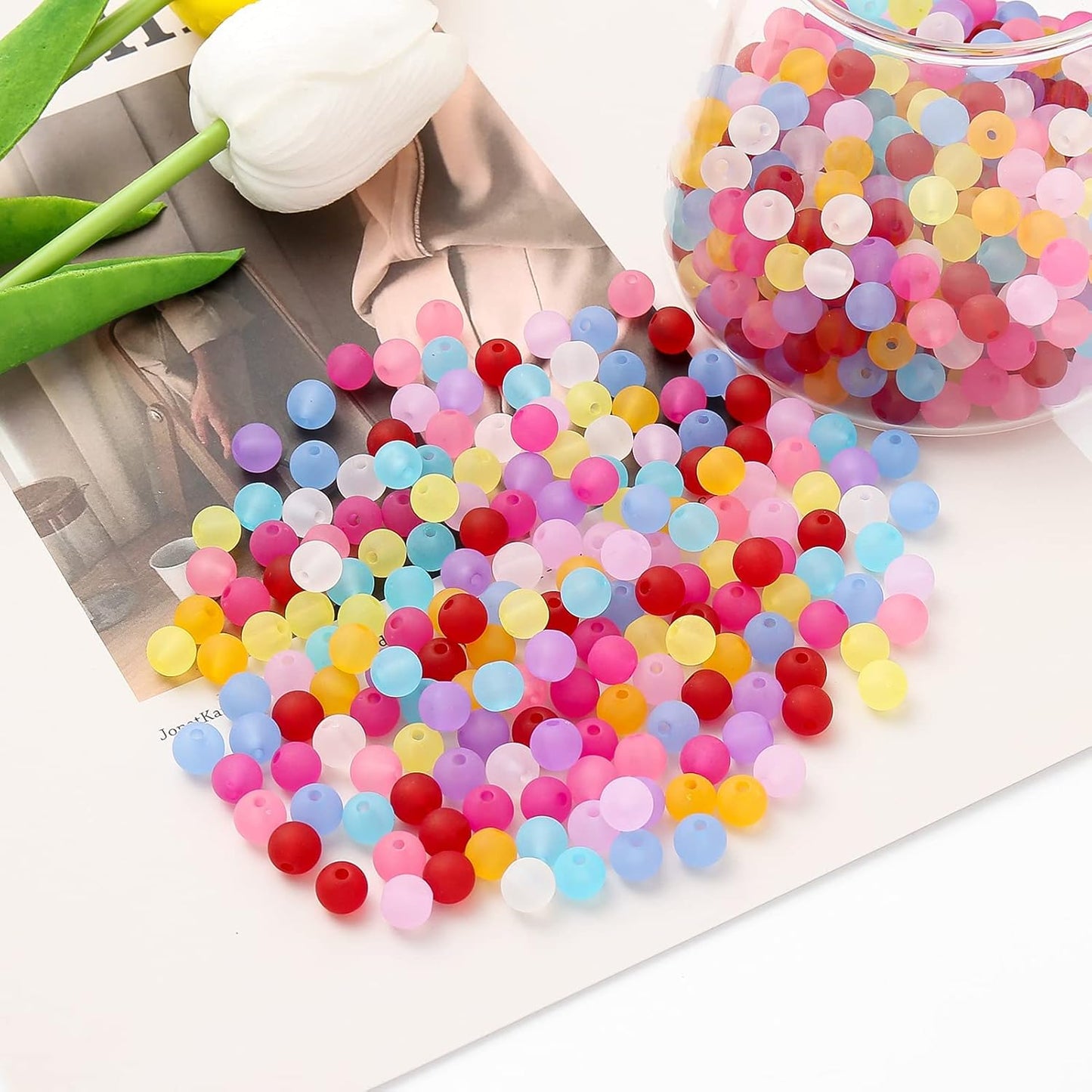 700Pcs Color Beads Frosted Acrylic Color Beads Matte Beads Loose round Bead for Jewelry Making (8Mm)