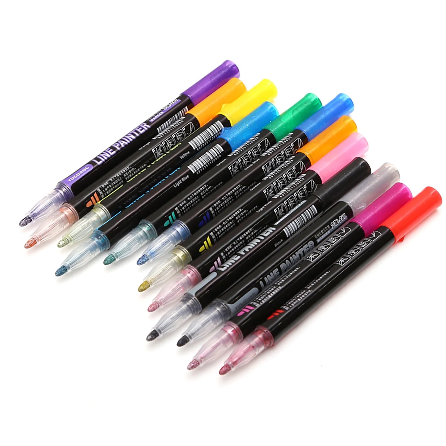 8/12/24Pcs Paint Pen Fluorescent DIY Craft Fade Resistant Outline Double Line Pen Flash Marker School Supplies Black Pl