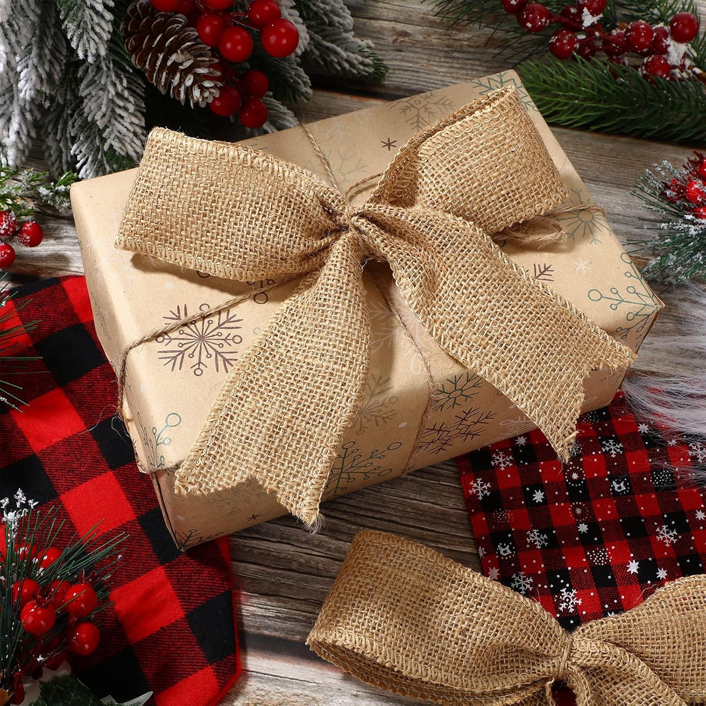 20 Yard 2 Inch Burlap Ribbon Wide Jute Ribbon Burlap Fabric Roll Natural Burlap Wired Edge Ribbon for Wreaths, Christmas Tree Decoration, Big Bow Crafts, Gift Wrapping, Wedding