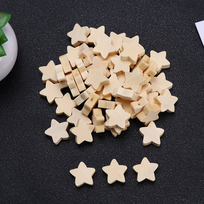 50Pcs Wooden Beads Lovely Five-Pointed Star Beads DIY Handmade Jewelry Accessories Wood Beads Craft Supplies