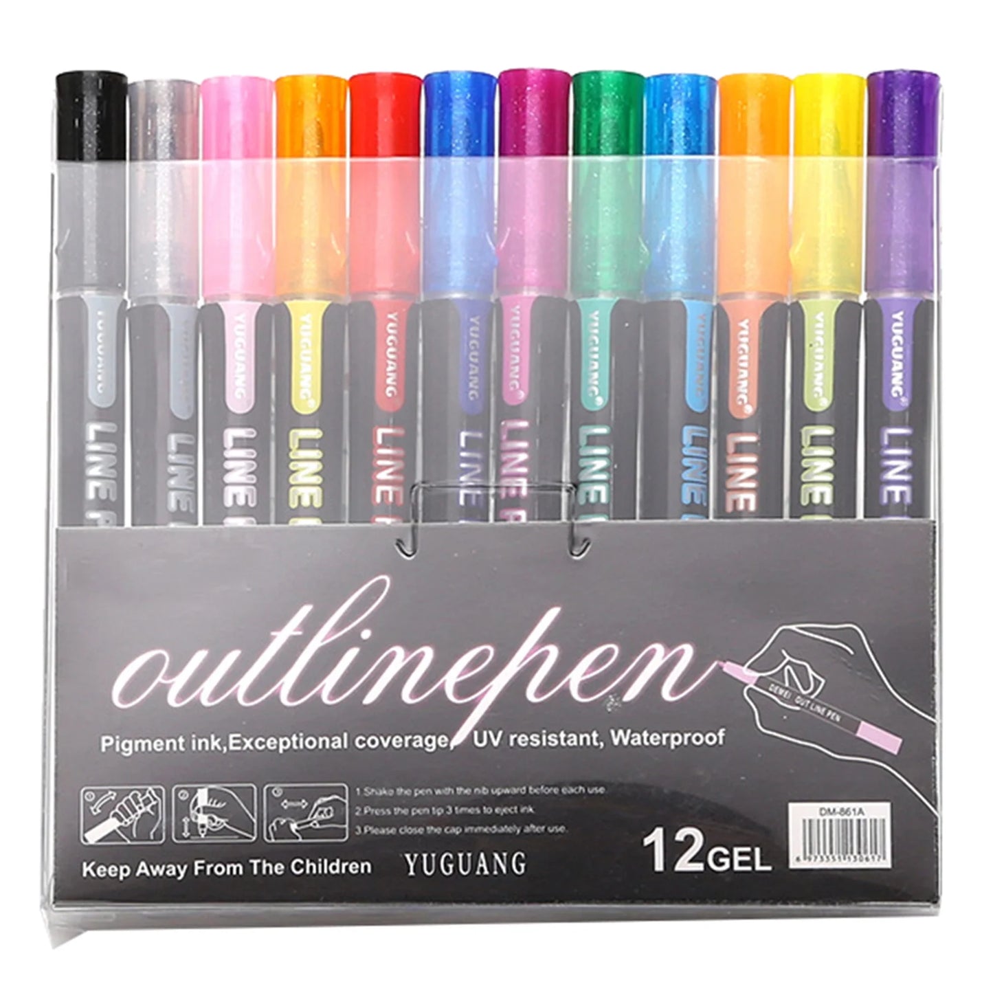 8/12/24Pcs Paint Pen Fluorescent DIY Craft Fade Resistant Outline Double Line Pen Flash Marker School Supplies Black Pl