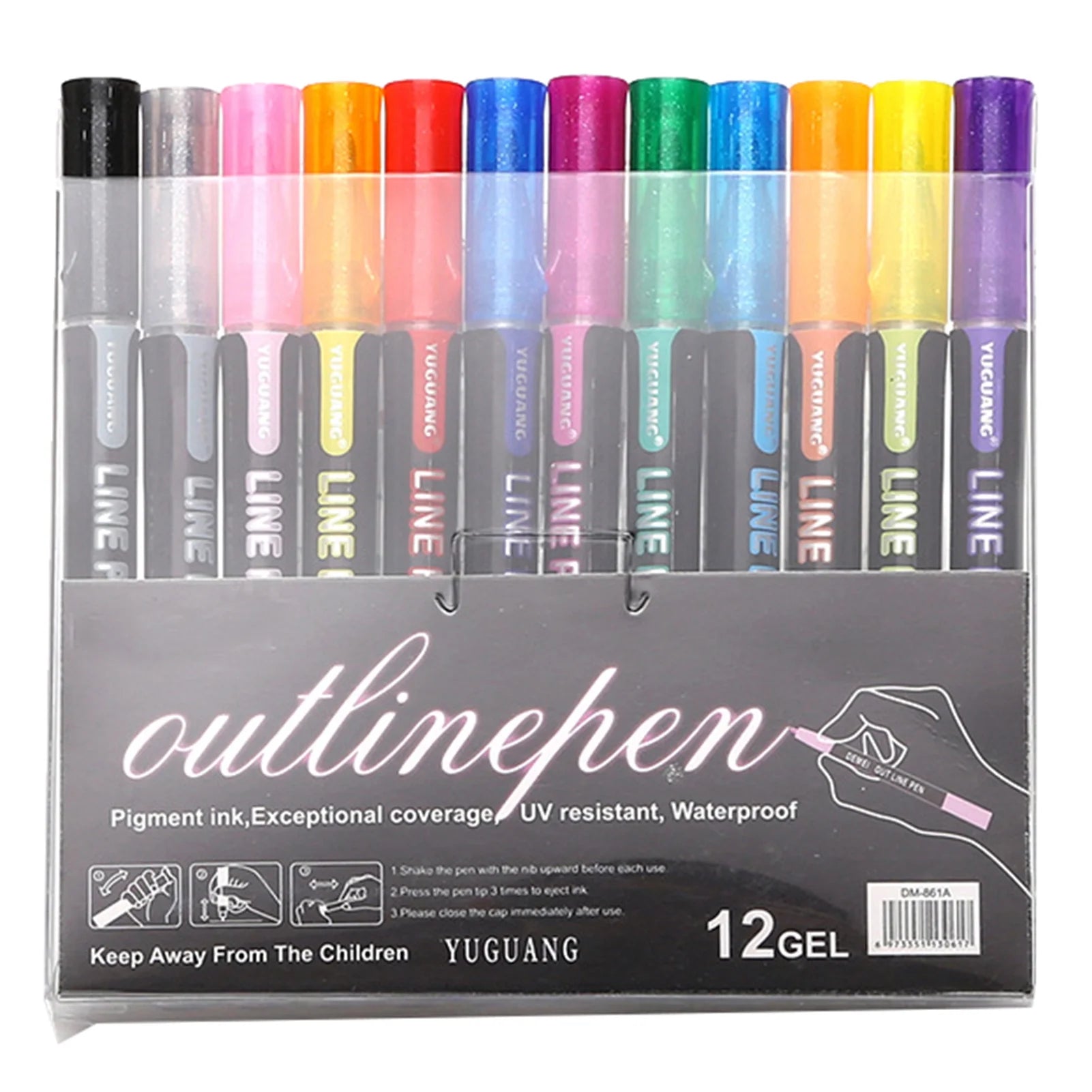8/12/24Pcs Paint Pen Fluorescent DIY Craft Fade Resistant Outline Double Line Pen Flash Marker School Supplies Black Pl